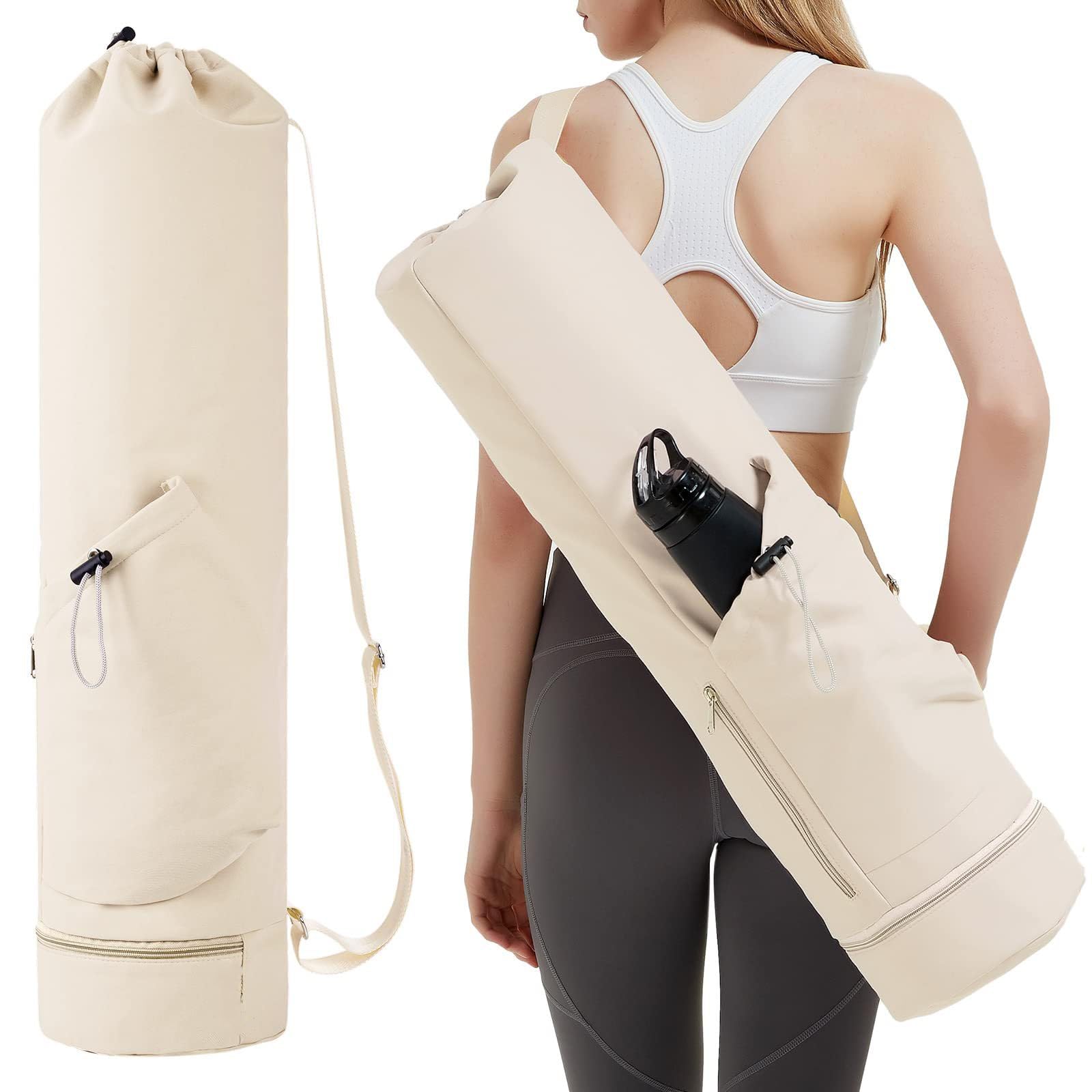 Yoga Mat Bag with Water Bottle Holder and Wet Pocket, Large Multi-Functional Gym Bag for Pilates, Exercise, Fitness, Travel, Portable Crossbody Yoga Mat Carrier - My Store