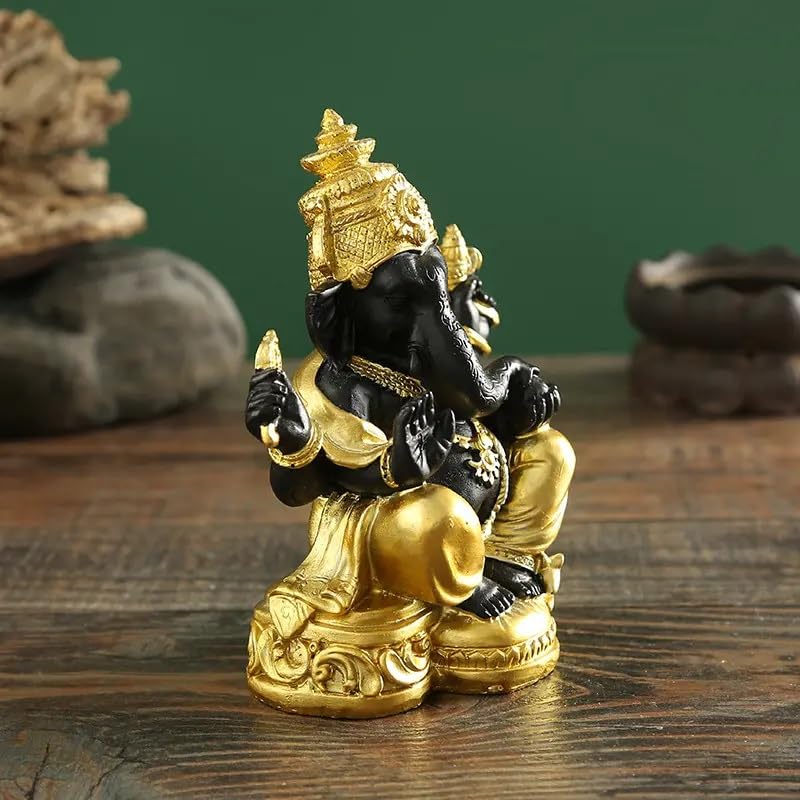 Hindu Elephant Ganesha Sculpture - Gold and Black Lord Ganesha Idol Statue, Resin Craft Hindu God Figurine for Home Decor, Spiritual Decoration, Temple, Meditation Room - My Store