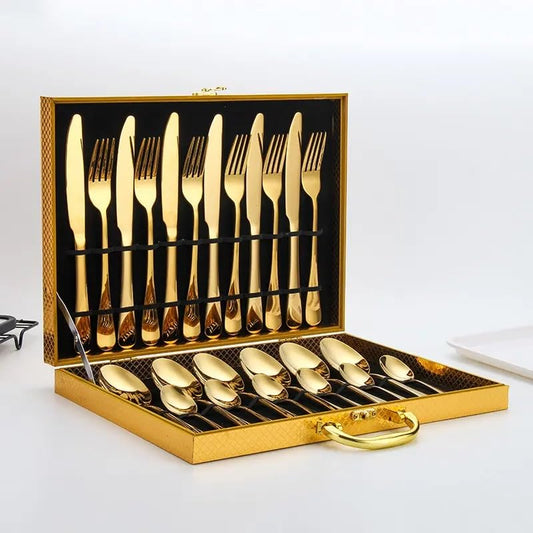 Royal Gold Stainless Steel Cutlery Set, 24-Piece, with Gift Box - My Store