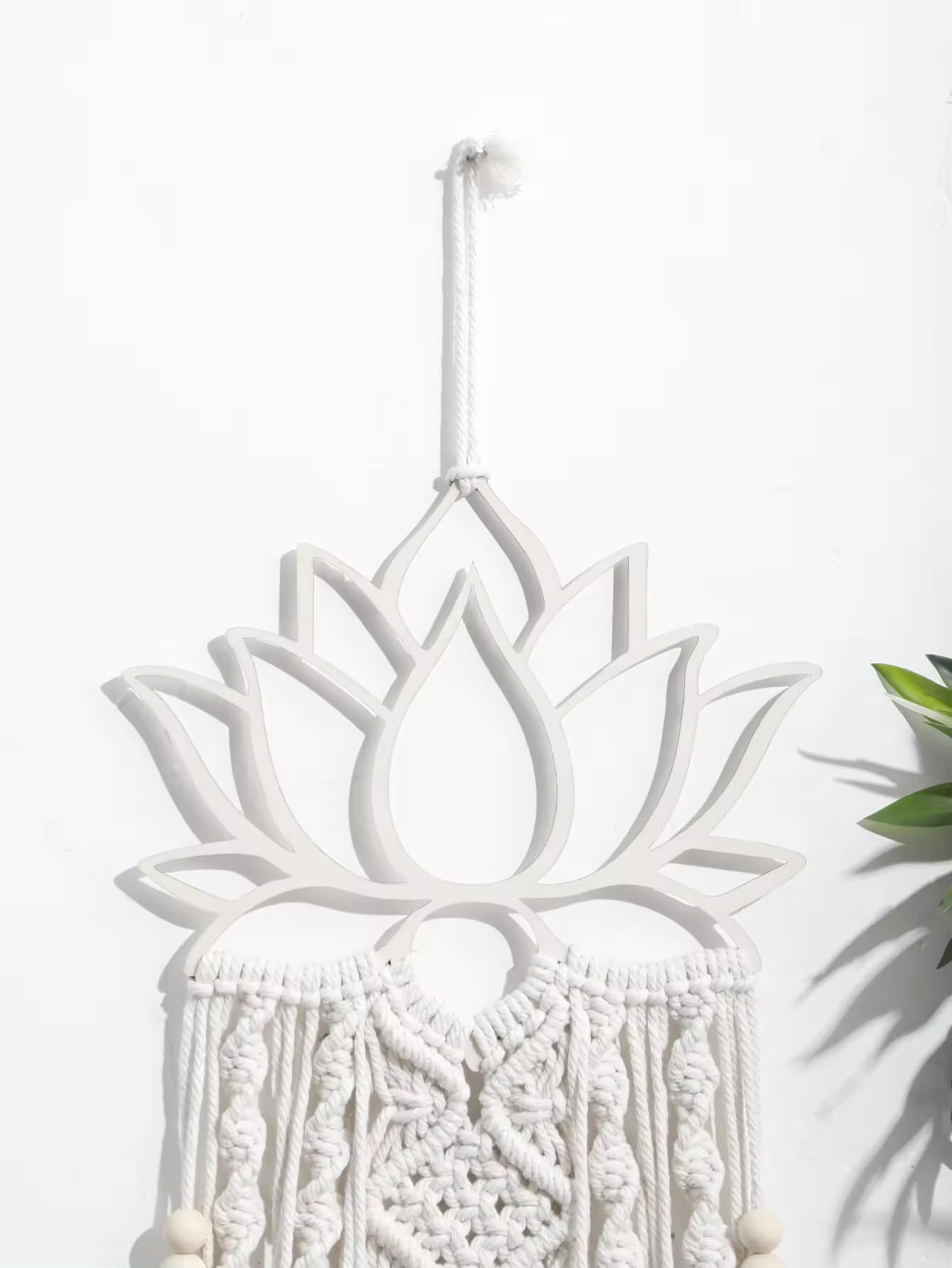 Lotus Macrame Wall Hanging, Boho Large Dream Catcher, Woven Wall Decor, 32.08 Inches Long, White Cotton - My Store