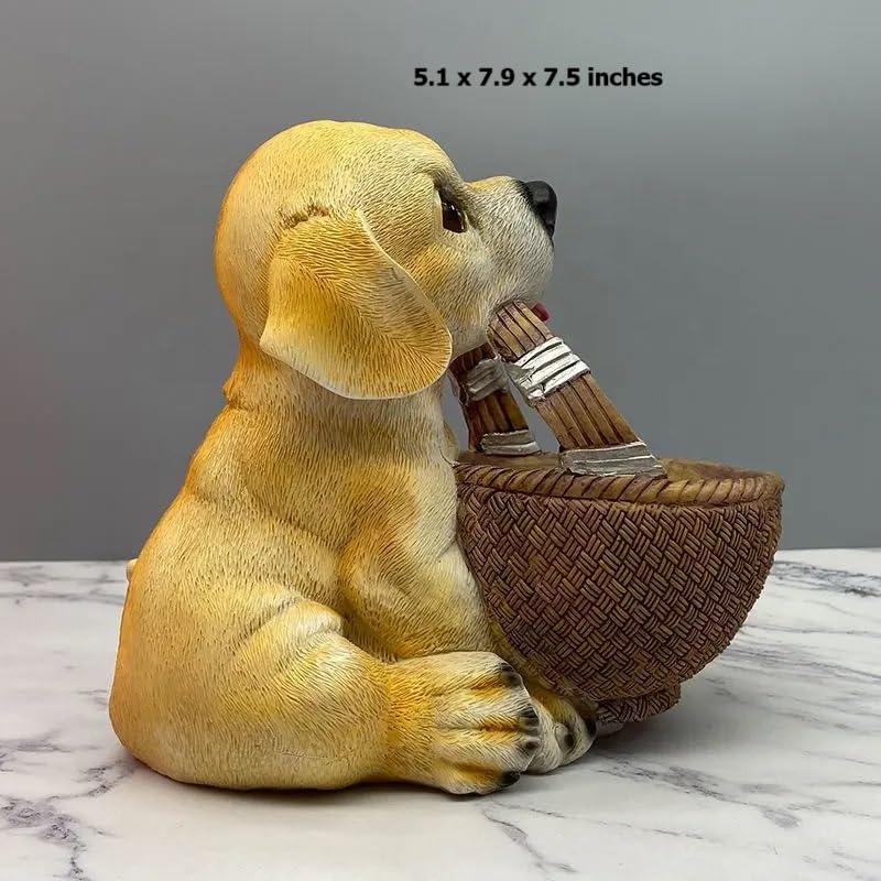 Resin Labrador Dog Sculpture with Flower Basket, Decorative Key Holder, Foyer Storage, 7 x 5 x 5 in - My Store