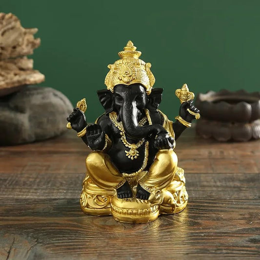 Hindu Elephant Ganesha Sculpture - Gold and Black Lord Ganesha Idol Statue, Resin Craft Hindu God Figurine for Home Decor, Spiritual Decoration, Temple, Meditation Room - My Store