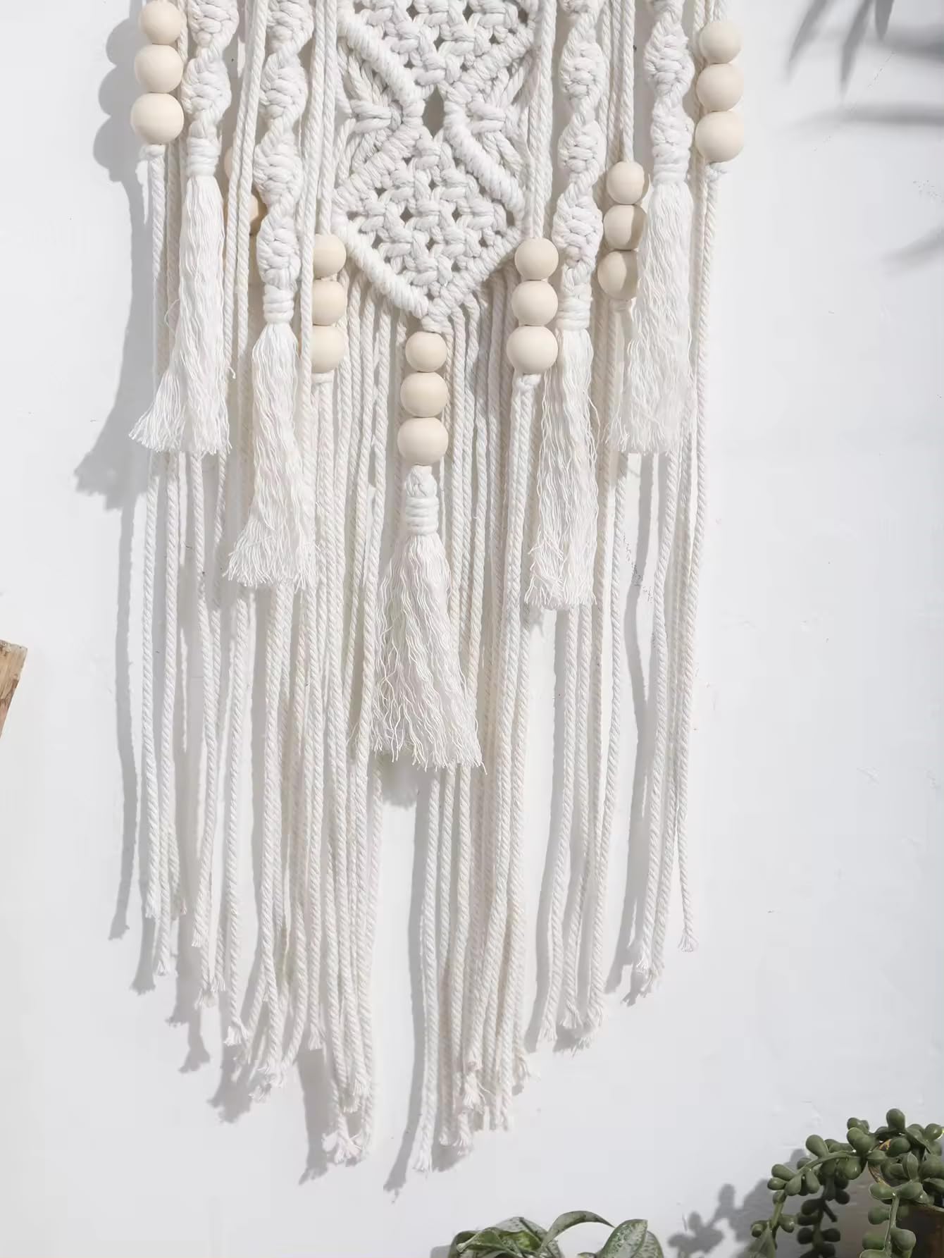 Lotus Macrame Wall Hanging, Boho Large Dream Catcher, Woven Wall Decor, 32.08 Inches Long, White Cotton - My Store