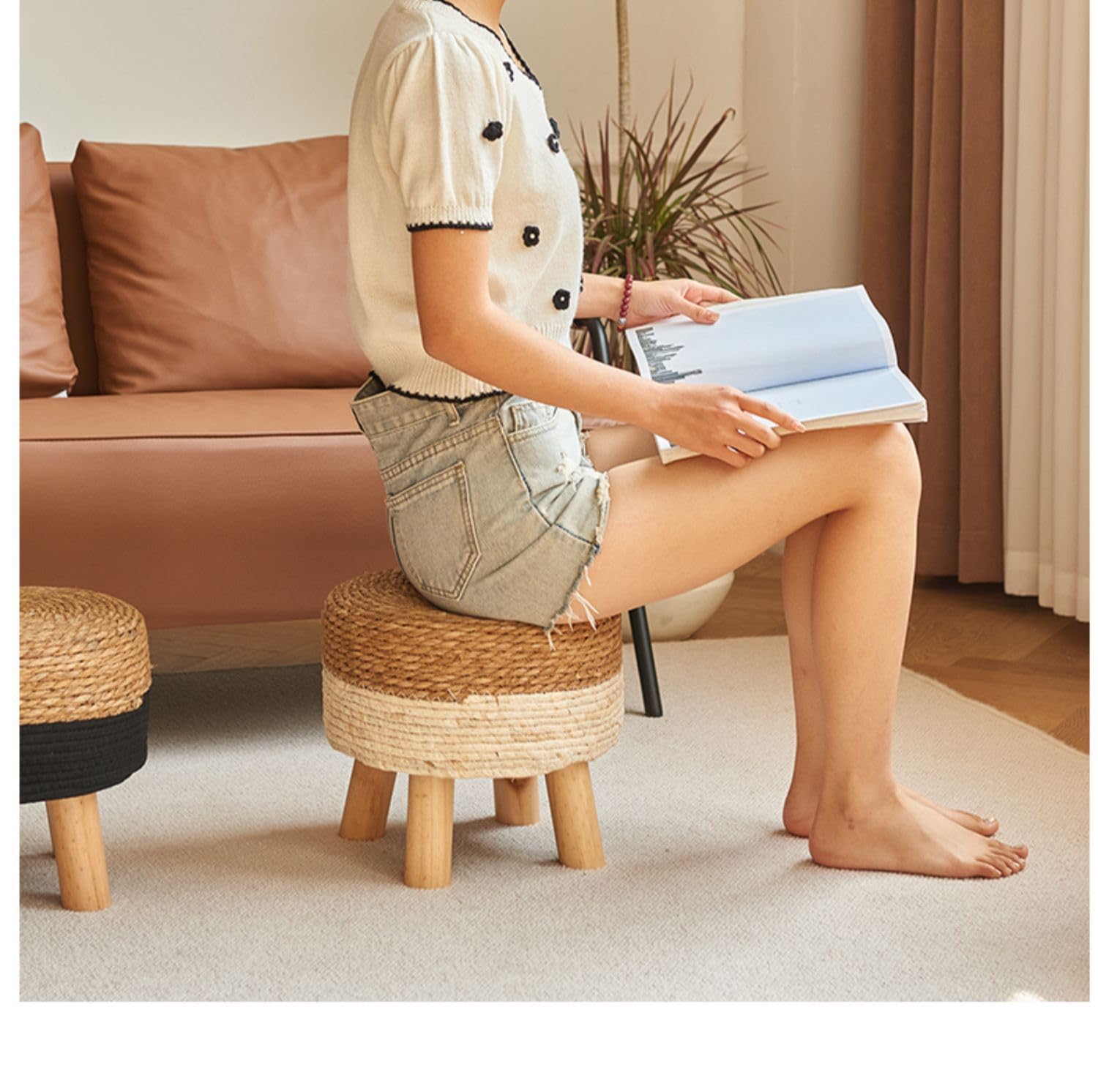 Hand Woven Natural Seagrass Round Ottoman Foot Stool - My Store