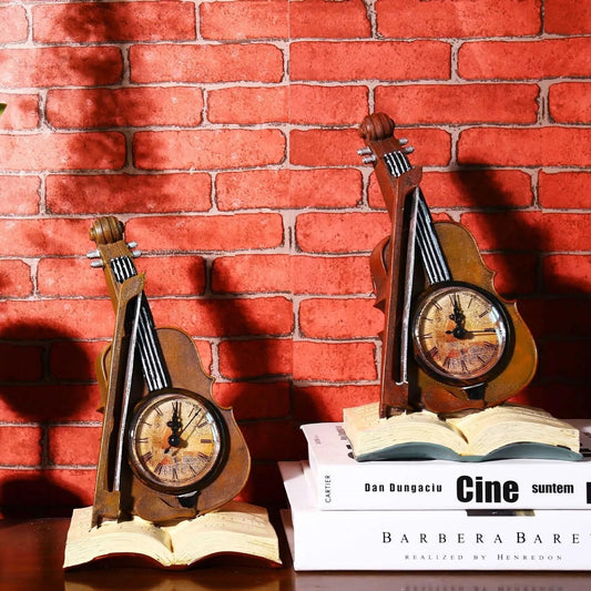 European Retro Style Violin Clock - Elegant Decorative Timepiece for Home Decor, Vintage Accent for Living Room and Office, Antique-Inspired Design Perfect for Music Lovers, Gift for Music Enthusiasts - My Store