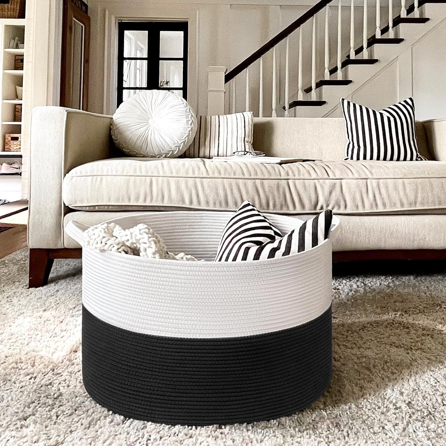 Extra Large Round Cotton Rope Storage Basket, Oversized Blanket, Laundry & Toy Bin Organizer - My Store