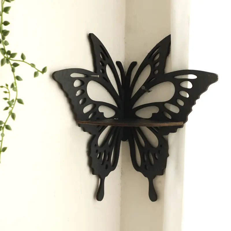 Butterfly Corner Wood Shelf Display Stand – Boho Crystal Shelf Wall Organizer, Wooden Hollow Butterfly Wall Storage, Black Wall Art for Living Room, Meditation Room, Home Decor (1, Butterfly) - My Store