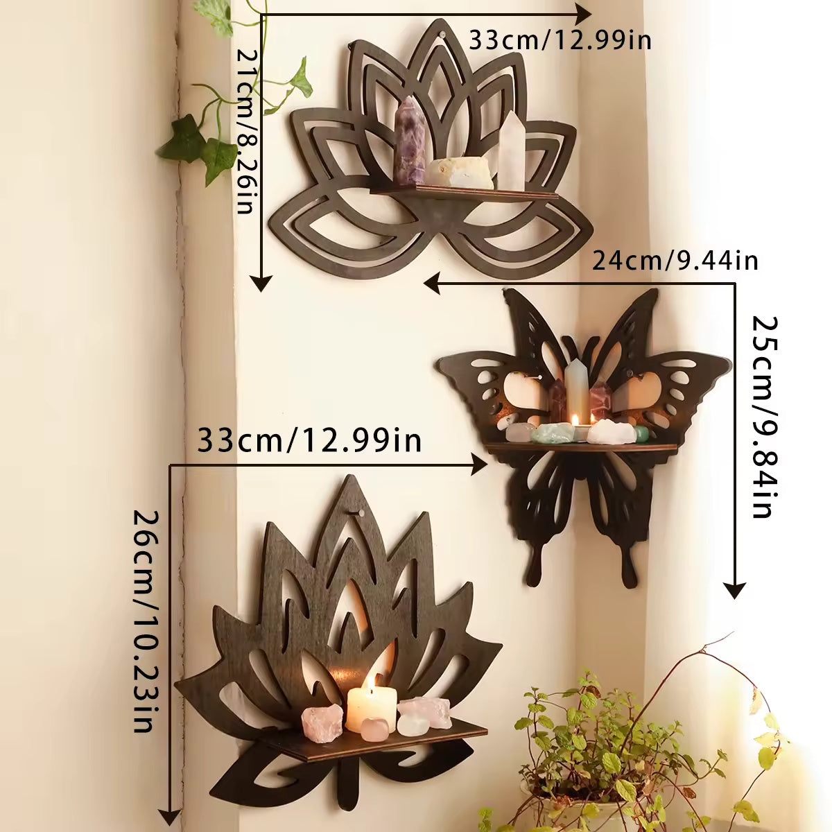 Lotus Wood Shelf Display Stand – Boho Crystal Shelf Wall Organizer, Wooden Hollow Wall Storage, Black Wall Art for Living Room, Meditation Room, Home Decor - My Store