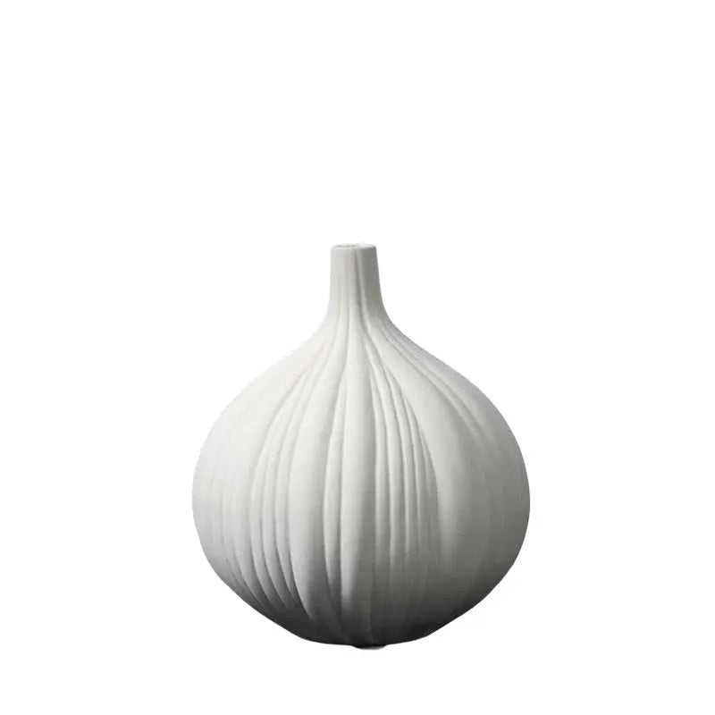 5-Piece Nordic White Ceramic Vase Set - Modern Garlic-Shaped Tall Vases for Home Decor, Living Room, Creative Desktop Accessories, Minimalist Decoration - My Store