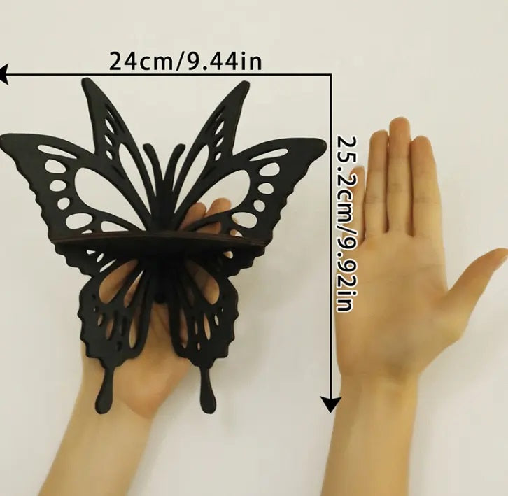 Butterfly Corner Wood Shelf Display Stand – Boho Crystal Shelf Wall Organizer, Wooden Hollow Butterfly Wall Storage, Black Wall Art for Living Room, Meditation Room, Home Decor (1, Butterfly) - My Store