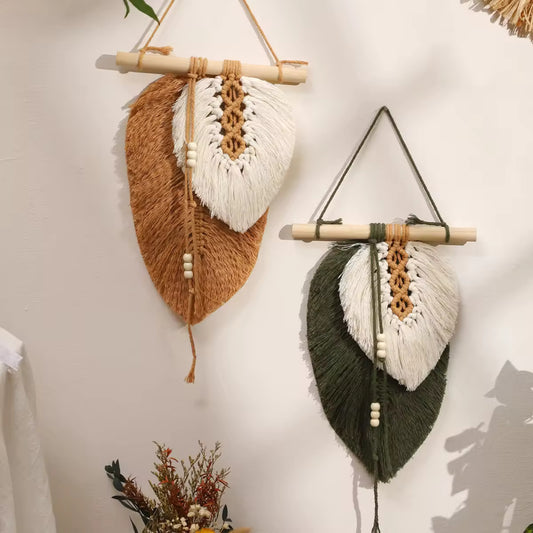 Handmade Macrame Leaf Wall Hanging, Boho Woven Leaves Tapestry, Wall Art for Bedroom - My Store