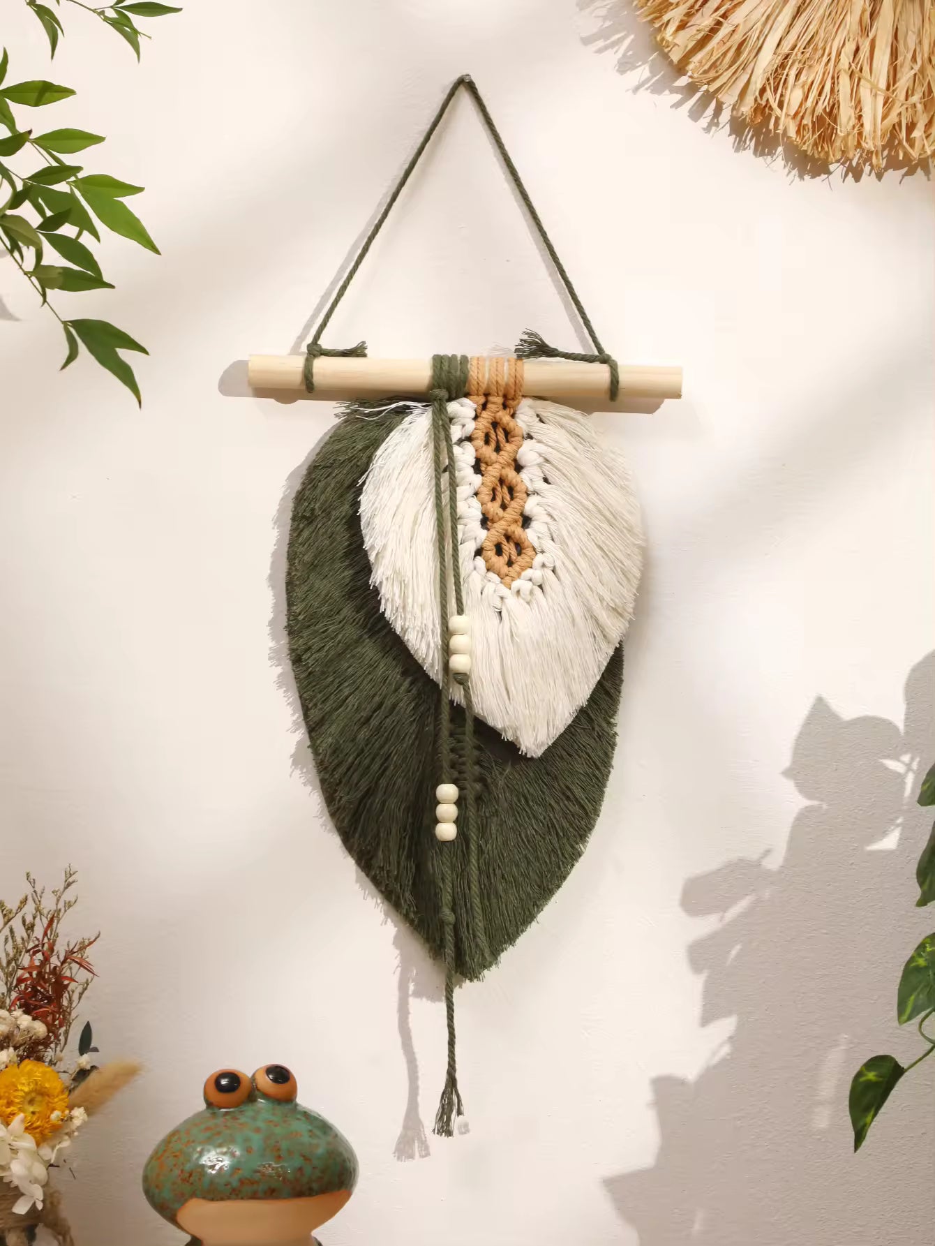 Handmade Macrame Leaf Wall Hanging, Boho Woven Leaves Tapestry, Wall Art for Bedroom - My Store