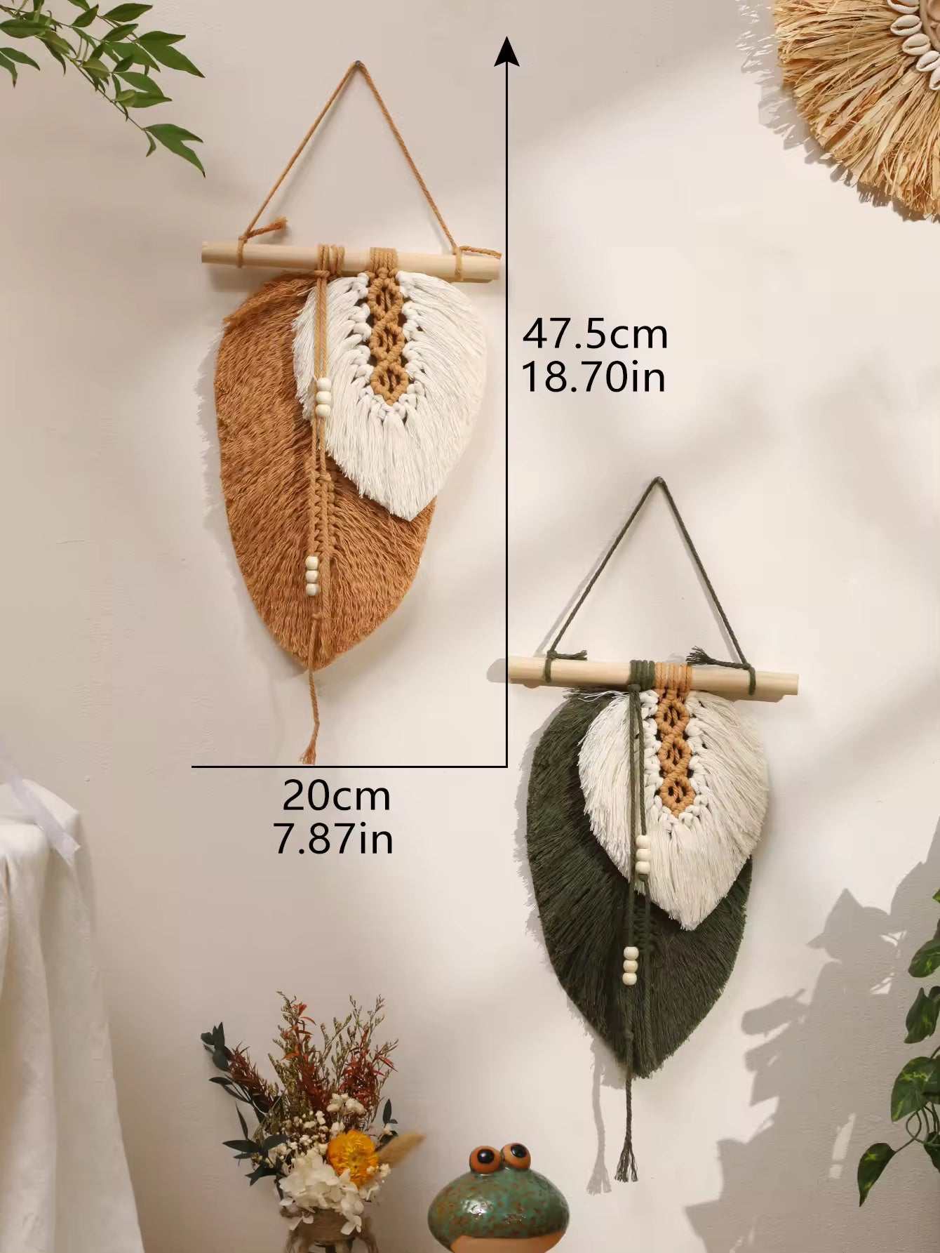 Handmade Macrame Leaf Wall Hanging, Boho Woven Leaves Tapestry, Wall Art for Bedroom - My Store