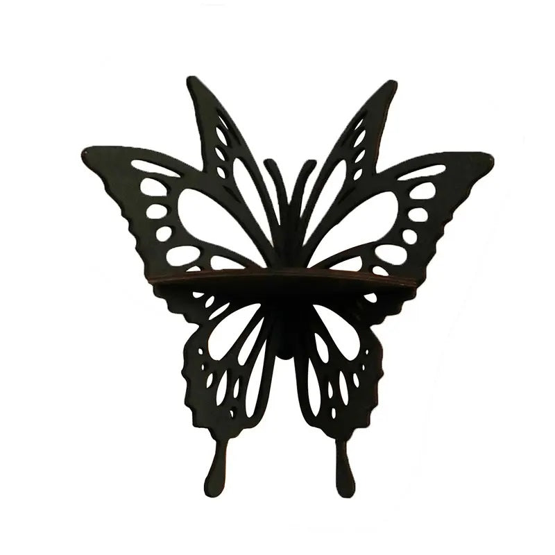 Butterfly Corner Wood Shelf Display Stand – Boho Crystal Shelf Wall Organizer, Wooden Hollow Butterfly Wall Storage, Black Wall Art for Living Room, Meditation Room, Home Decor (1, Butterfly) - My Store