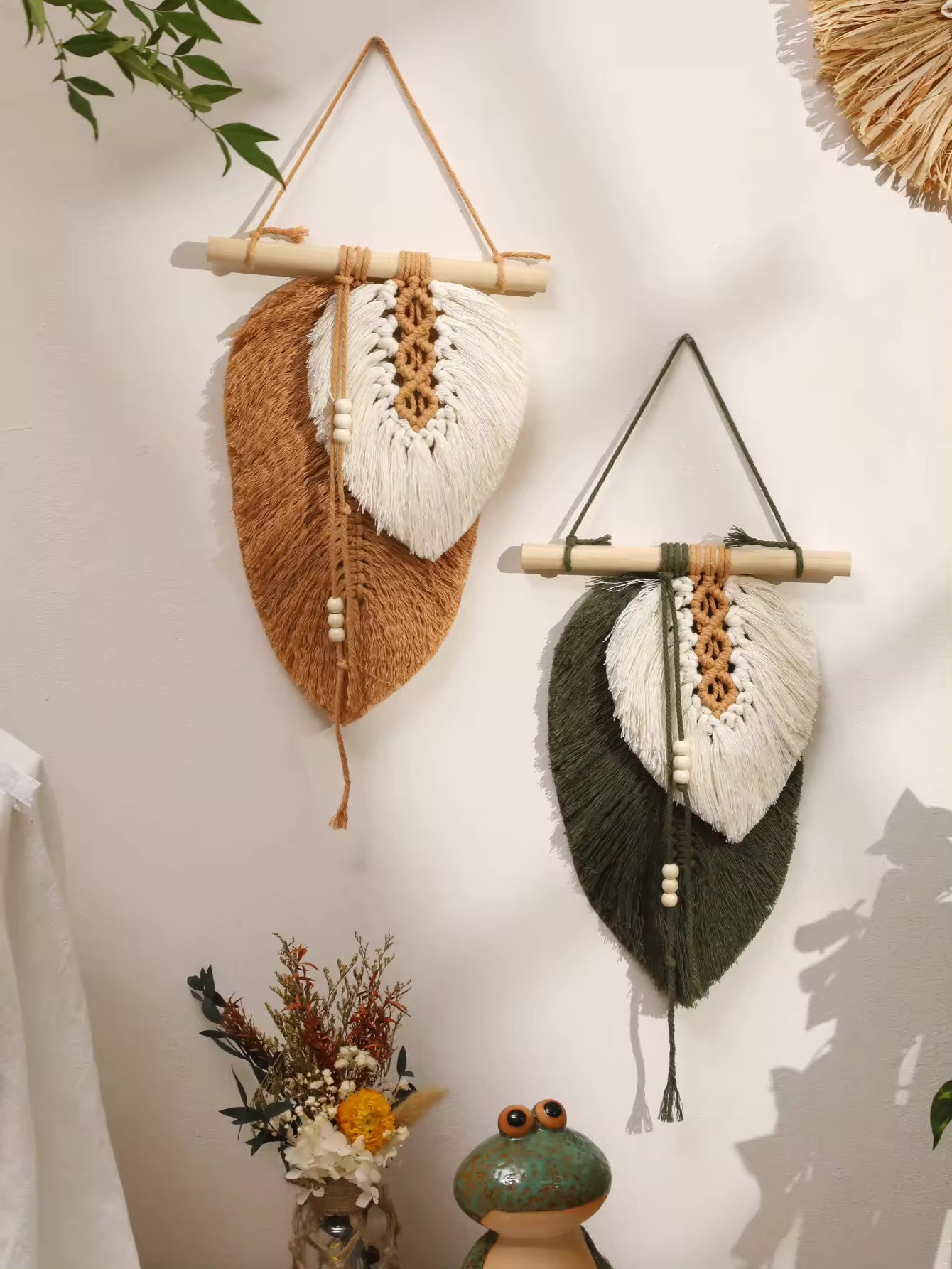 Handmade Macrame Leaf Wall Hanging, Boho Woven Leaves Tapestry, Wall Art for Bedroom - My Store