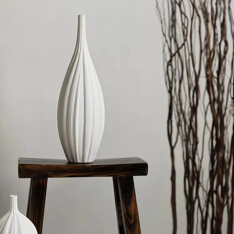5-Piece Nordic White Ceramic Vase Set - Modern Garlic-Shaped Tall Vases for Home Decor, Living Room, Creative Desktop Accessories, Minimalist Decoration - My Store