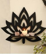 Lotus Wood Shelf Display Stand – Boho Crystal Shelf Wall Organizer, Wooden Hollow Wall Storage, Black Wall Art for Living Room, Meditation Room, Home Decor - My Store